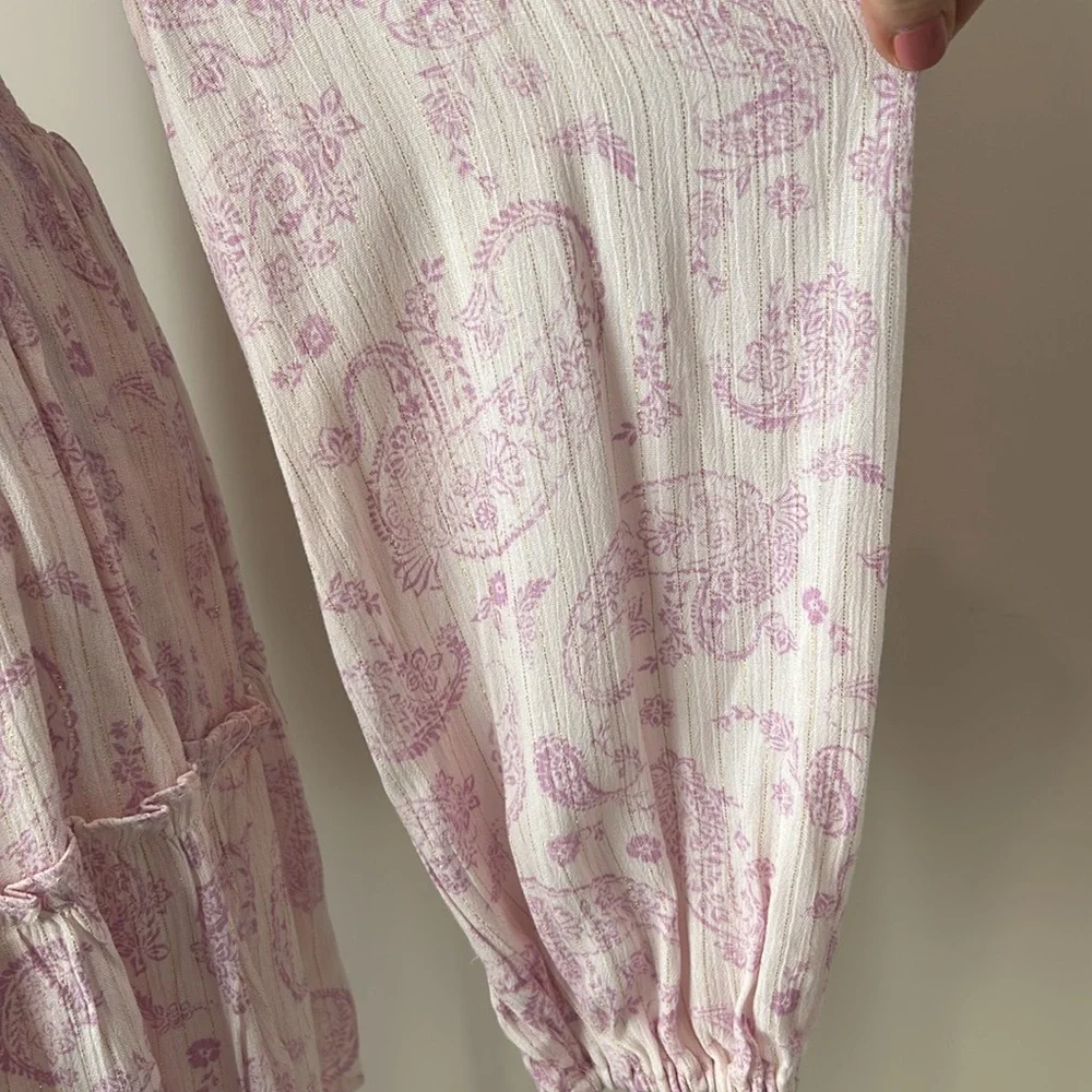 New House of Harlow 1960 Pink Purple Boho Mini Dress Paisley Long Sleeve size XS - Picture 4 of 12